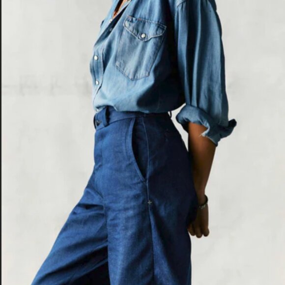 imogene + willie kate indigo rigid high-rise trouser leg chino 23 - Picture 5 of 8